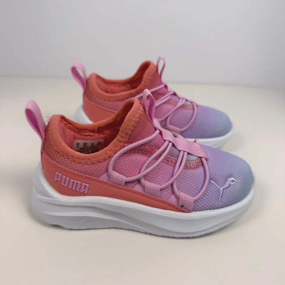 Puma On4all Sunset Sky Ombre Sporty Kids Slip On Sneakers Pink Purple Mesh 7C